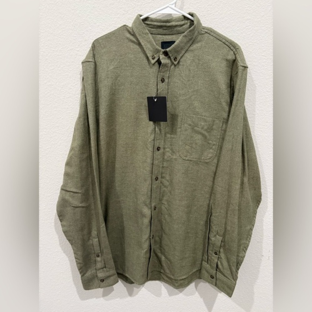 NWT Men's 14th & Union Button Down Flannel XL Trim Fit Olive Green Soft Warm